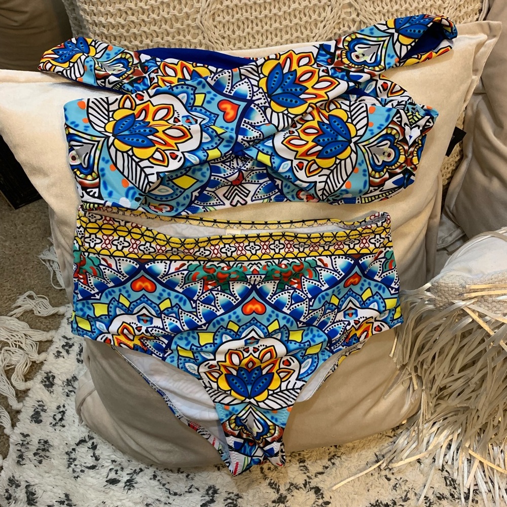 CUPSHE high waisted off the shoulder swimsuit set